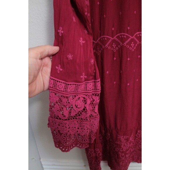 Johnny Was Pink Short Dress/Long Blouse Lace Embroidered Long Sleeves Size M - Picture 9 of 10